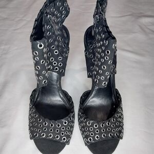 Enzo Angiolini Branon Black Peep-Toe Silver Grommet Stiletto Heels